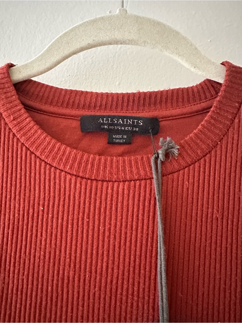 All Saints Molly LS Bodysuit Open-Back Ribbed Long-Sleeve Bodysuit in Berry Red - Picture 4 of 11